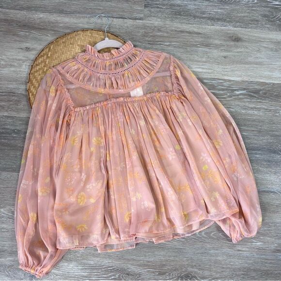 French connection dainty floral Diana blouse in coral women’s size M new with ta - Picture 2 of 8